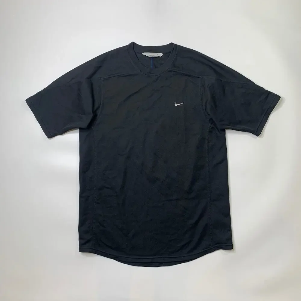 Vintage Nike T Shirt Mens M Medium Black Mini Swoosh Mesh Knit Jersey Y2K Era
